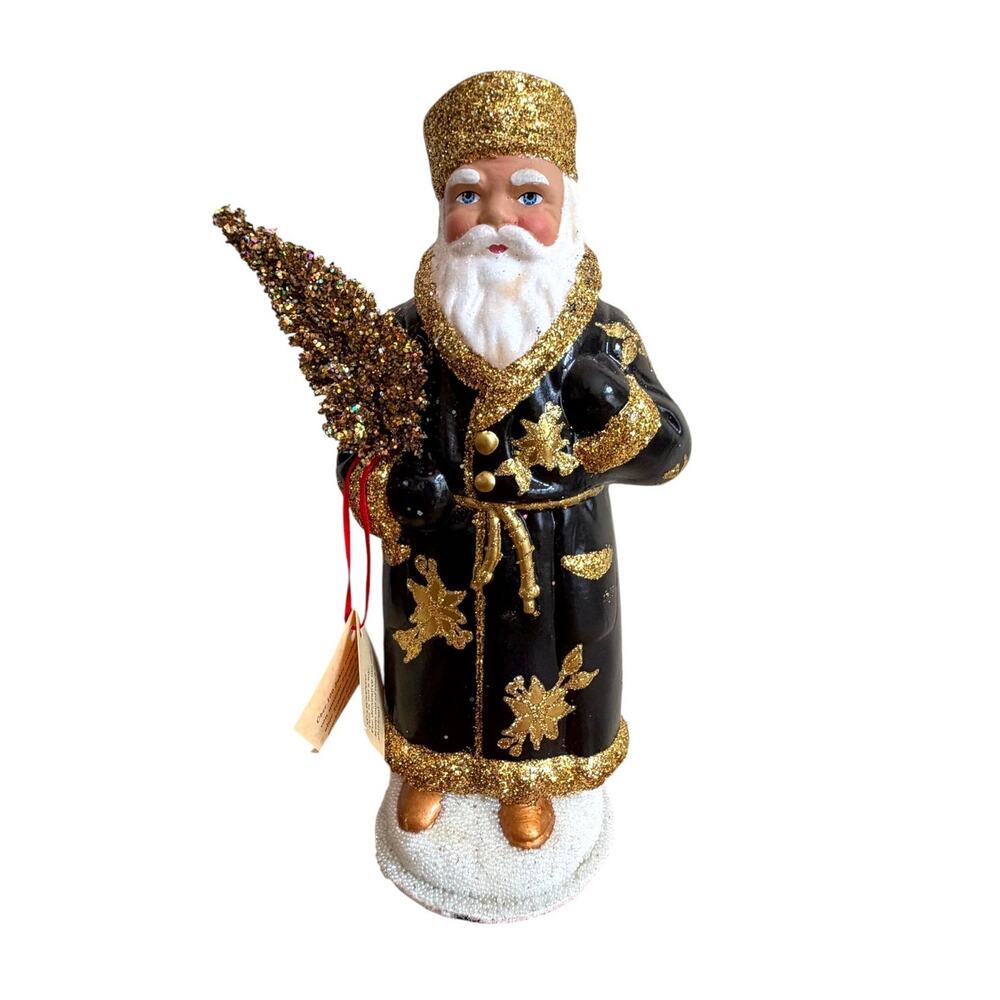 Ino Schaller Black Gold Glitter Santa Germany 10" Original Tag